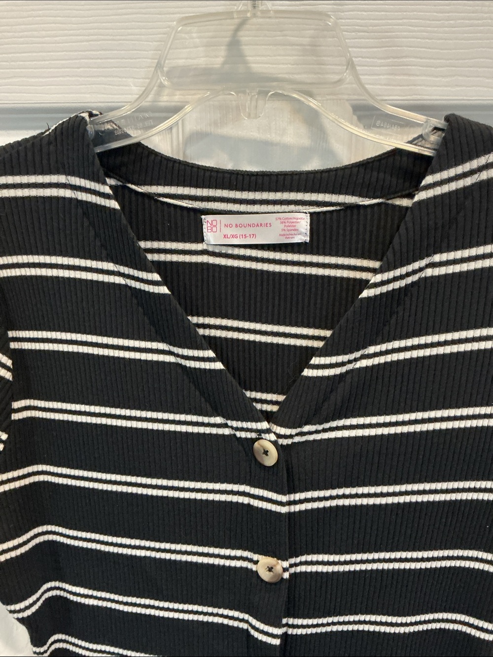 No Boundaries Black and White Striped Button-Down Top - Picture 3 of 6